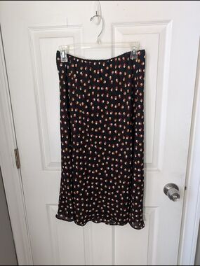 Max Studio Black Midi Skirt with Red and Yellow Dot Print